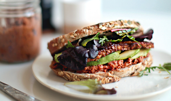 Smoky Tempeh Sandwich with Sundried Tomato Pesto